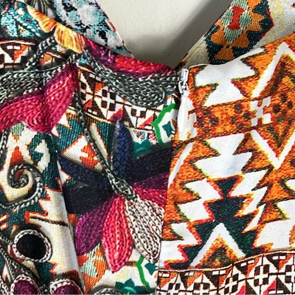 Zara Patchwork Printed Jumpsuit Multicoloured Size Medium Wide Leg Belted Satin - Picture 10 of 16